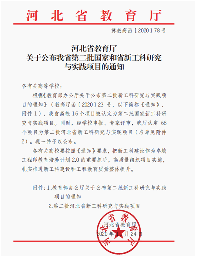 米乐官网《新工科背景下民办院校土木工程专业人才培养模式探索》 课题入选河北省第二批新工科研究与实践项目