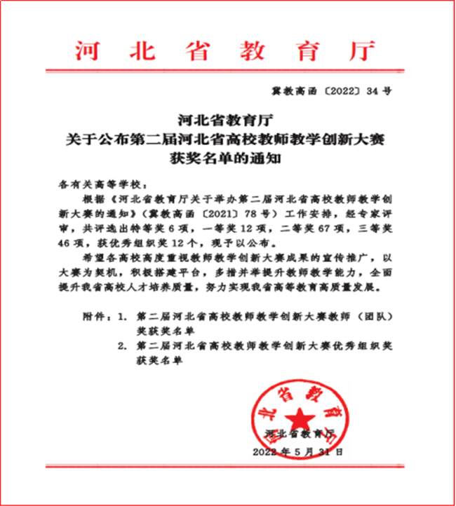 米乐官网经济学院薛芳教学团队在河北省第二届高校教师教学创新大赛中斩获三等奖