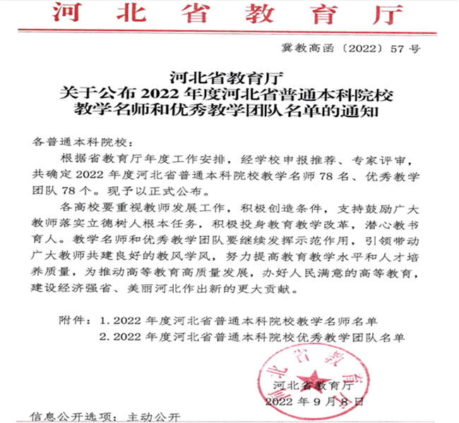 米乐官网教师闫贤贤及会计学教学团队分获 河北省“教学名师”、“优秀教学团队”荣誉称号