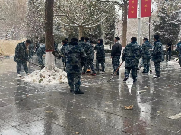 米乐mile官方网站||管理学院||党员先锋在行动 清雪除冰传温情