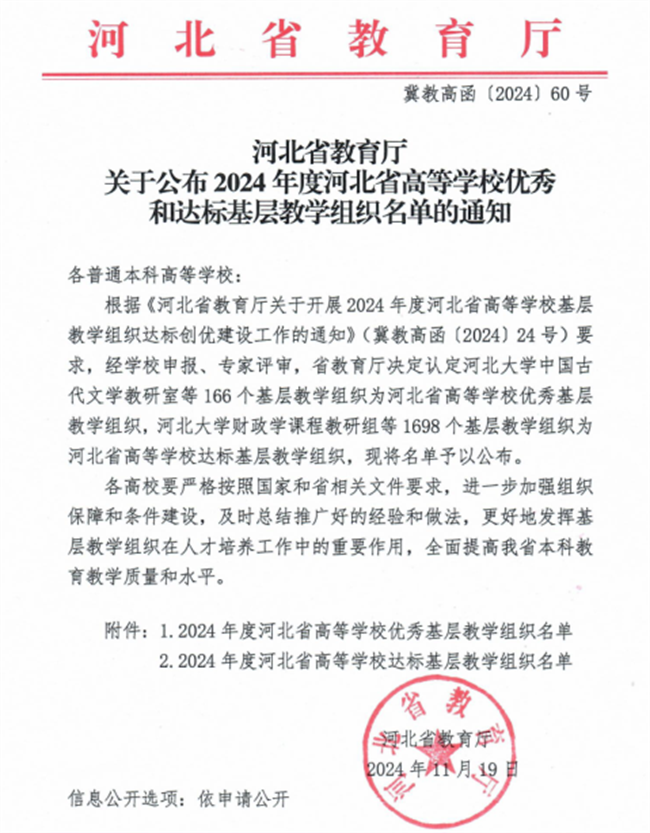 喜报！米乐官网省级基层教学组织达标创优工作圆满收官