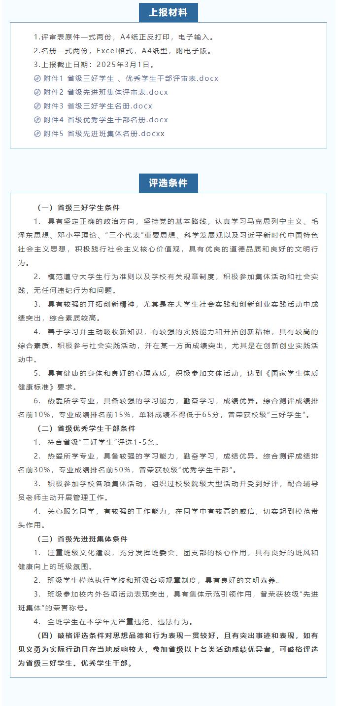 米乐mile官方网站|信工学院|省级三好学生、优秀学生干部和先进班集体评选通知