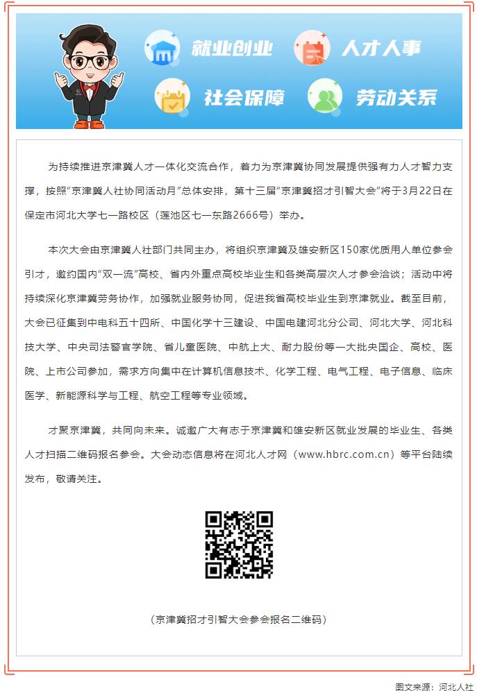 【招聘信息】3月22日启动！第十三届“京津冀招才引智大会”来了